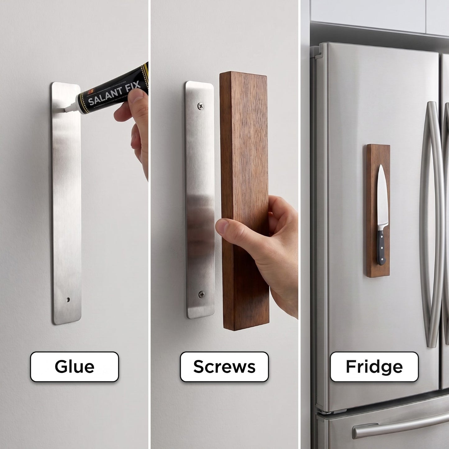 Oak Wood Wall-Mounted Magnetic Tool and Knife Block