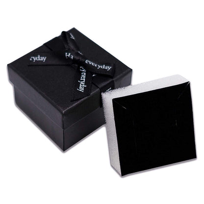 1 3/4" x 1 3/4" Black Linen Paper Cardboard Ribbon Bow Jewelry Box