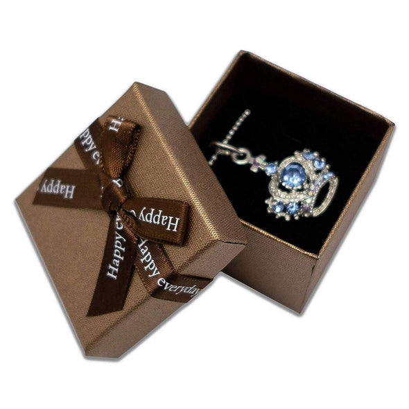 1 3/4" x 1 3/4" Brown Linen Paper Cardboard Ribbon Bow Jewelry Box