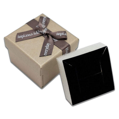 1 3/4" x 1 3/4" Champagne Beige Linen Paper Cardboard Ribbon Bow Jewelry Box