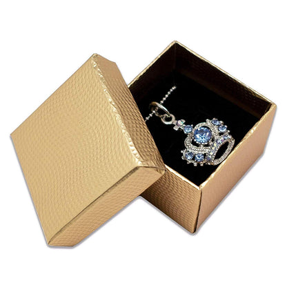 1 3/4" x 1 3/4" Gold Cardboard Jewelry Box with Black Velvet Insert