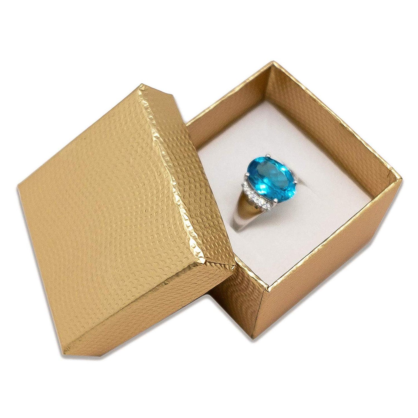1 3/4" x 1 3/4" Gold Cardboard Jewelry Box with White Velvet Insert