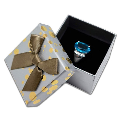 1 3/4" x 1 3/4" Gray and Gold Polka Dot Cardboard Ribbon Bow Jewelry Box