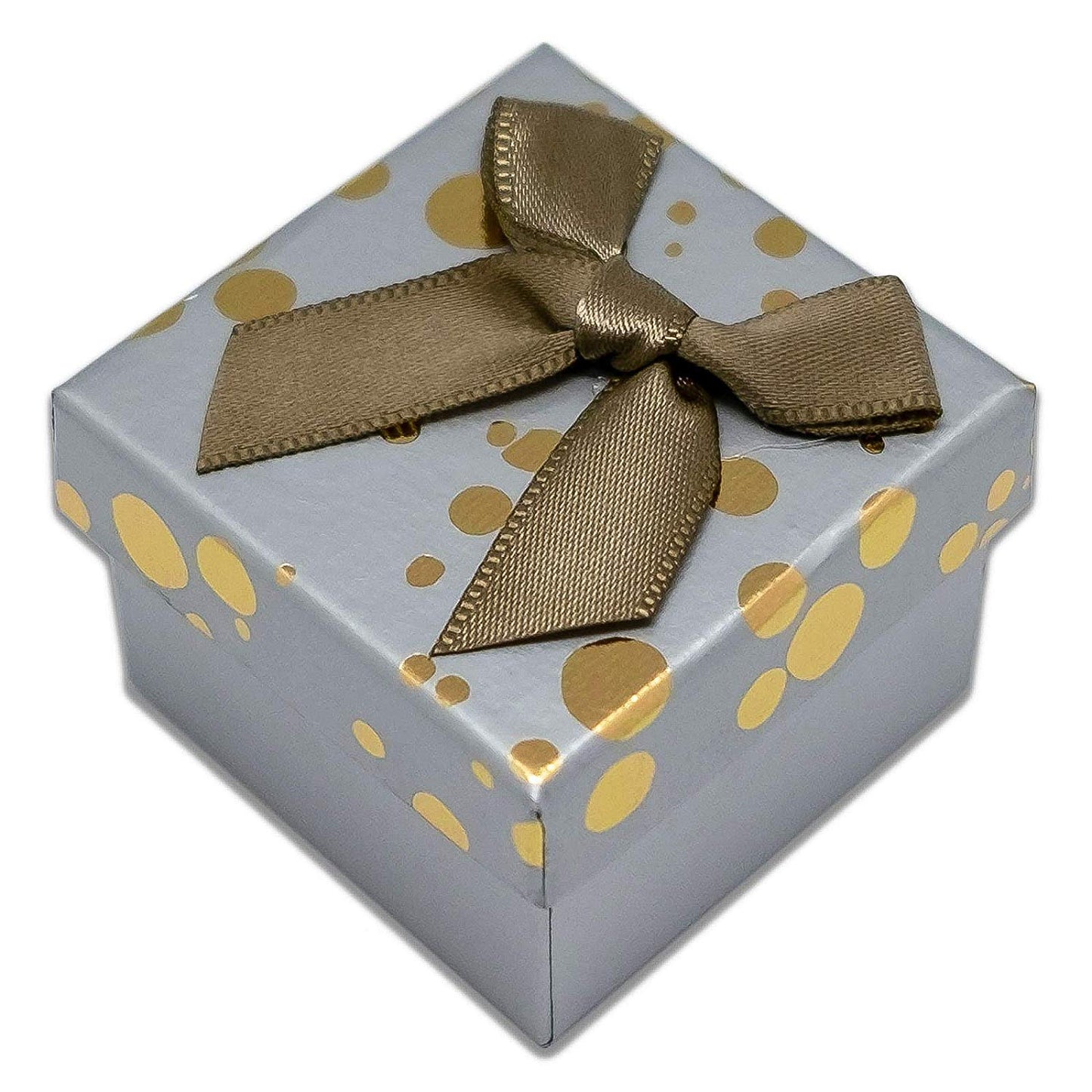 1 3/4" x 1 3/4" Gray and Gold Polka Dot Cardboard Ribbon Bow Jewelry Box