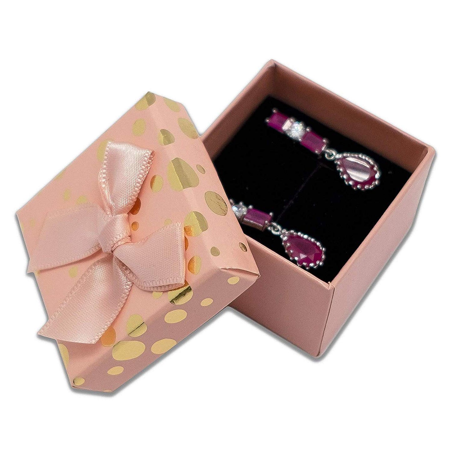 1 3/4" x 1 3/4" Pink and Gold Polka Dot Cardboard Ribbon Bow Jewelry Box