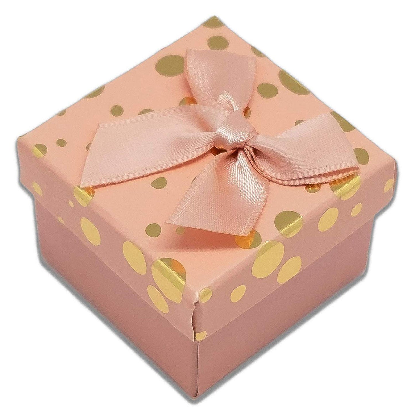 1 3/4" x 1 3/4" Pink and Gold Polka Dot Cardboard Ribbon Bow Jewelry Box