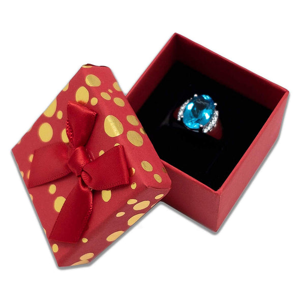 1 3/4" x 1 3/4" Red and Gold Polka Dot Cardboard Ribbon Bow Jewelry Box