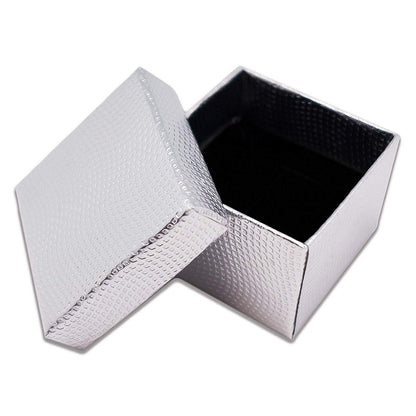 1 3/4" x 1 3/4" Silver Cardboard Jewelry Box with Black Velvet Insert