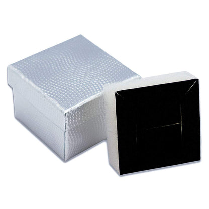 1 3/4" x 1 3/4" Silver Cardboard Jewelry Box with Black Velvet Insert