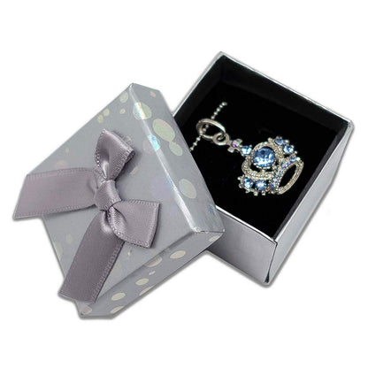 1 3/4" x 1 3/4" Silver Polka Dot Cardboard Ribbon Bow Jewelry Box