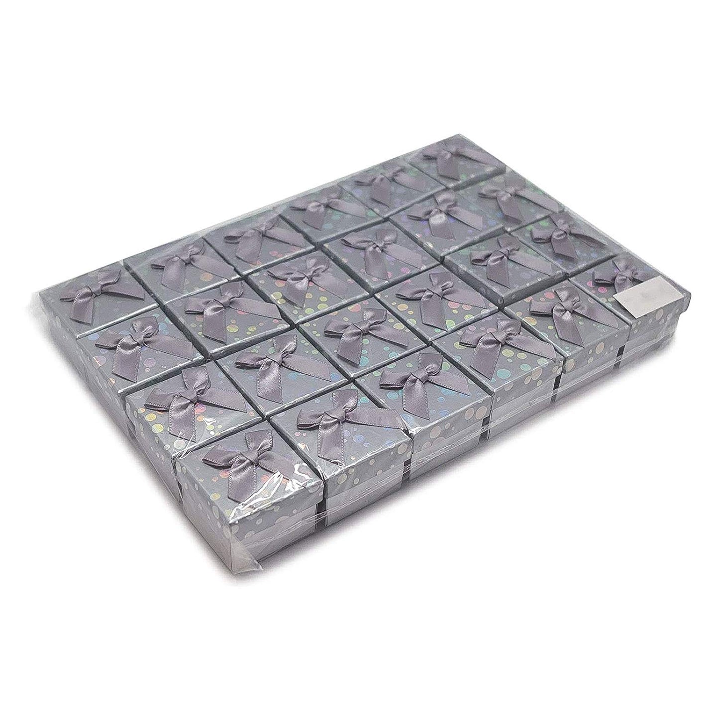 1 3/4" x 1 3/4" Silver Polka Dot Cardboard Ribbon Bow Jewelry Box