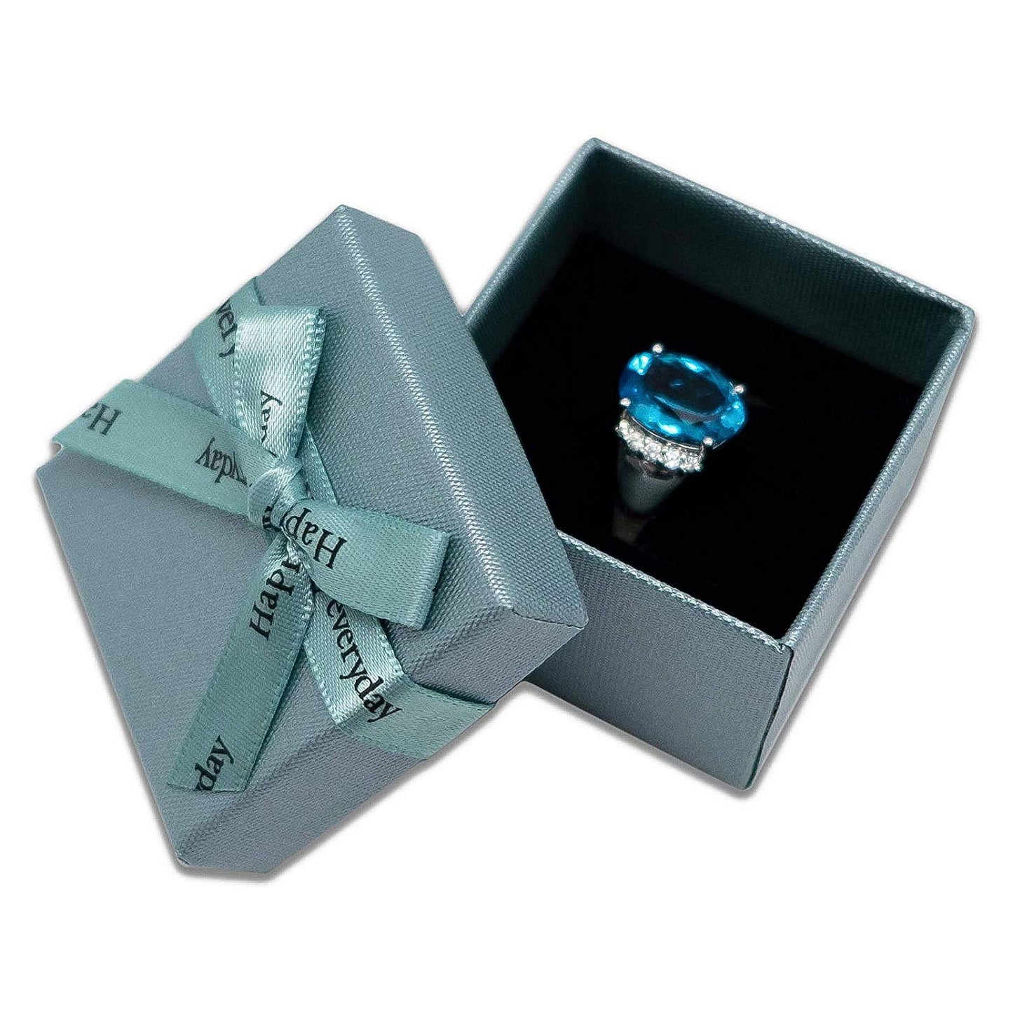 1 3/4" x 1 3/4" Teal Blue Linen Paper Cardboard Ribbon Bow Jewelry Box