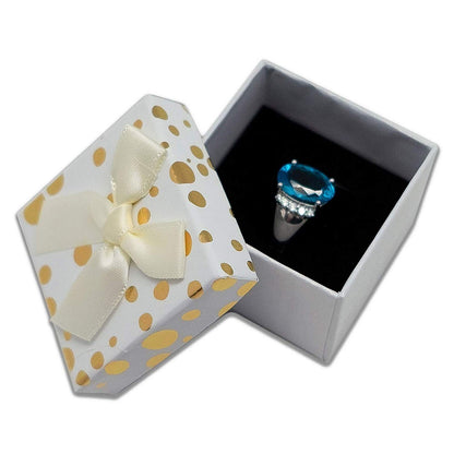 1 3/4" x 1 3/4" White and Gold Polka Dot Cardboard Ribbon Bow Jewelry Box