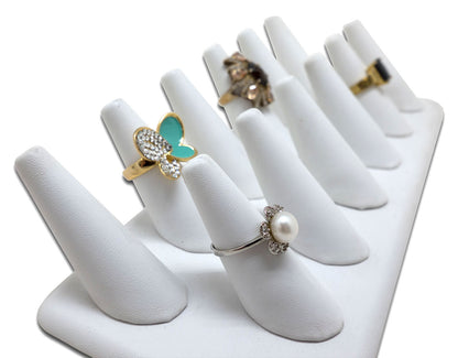 12 Finger White Leatherette Ring Jewelry Display