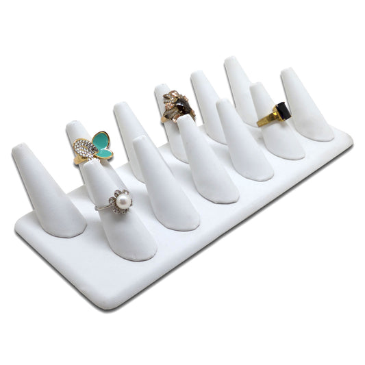 12 Finger White Leatherette Ring Jewelry Display
