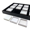12 White Gem Boxes with Black Wood Tray