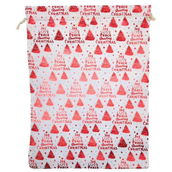 12" x 16" Cotton Muslin Red Christmas Tree Drawstring Gift Bags