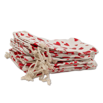 12" x 16" Cotton Muslin Red Heart Drawstring Gift Bags
