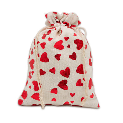 12" x 16" Cotton Muslin Red Heart Drawstring Gift Bags