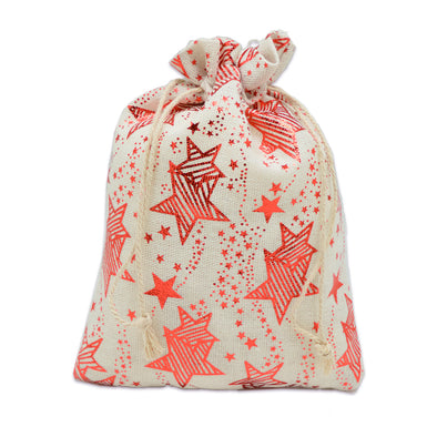 12" x 16" Cotton Muslin Red Star Drawstring Gift Bags