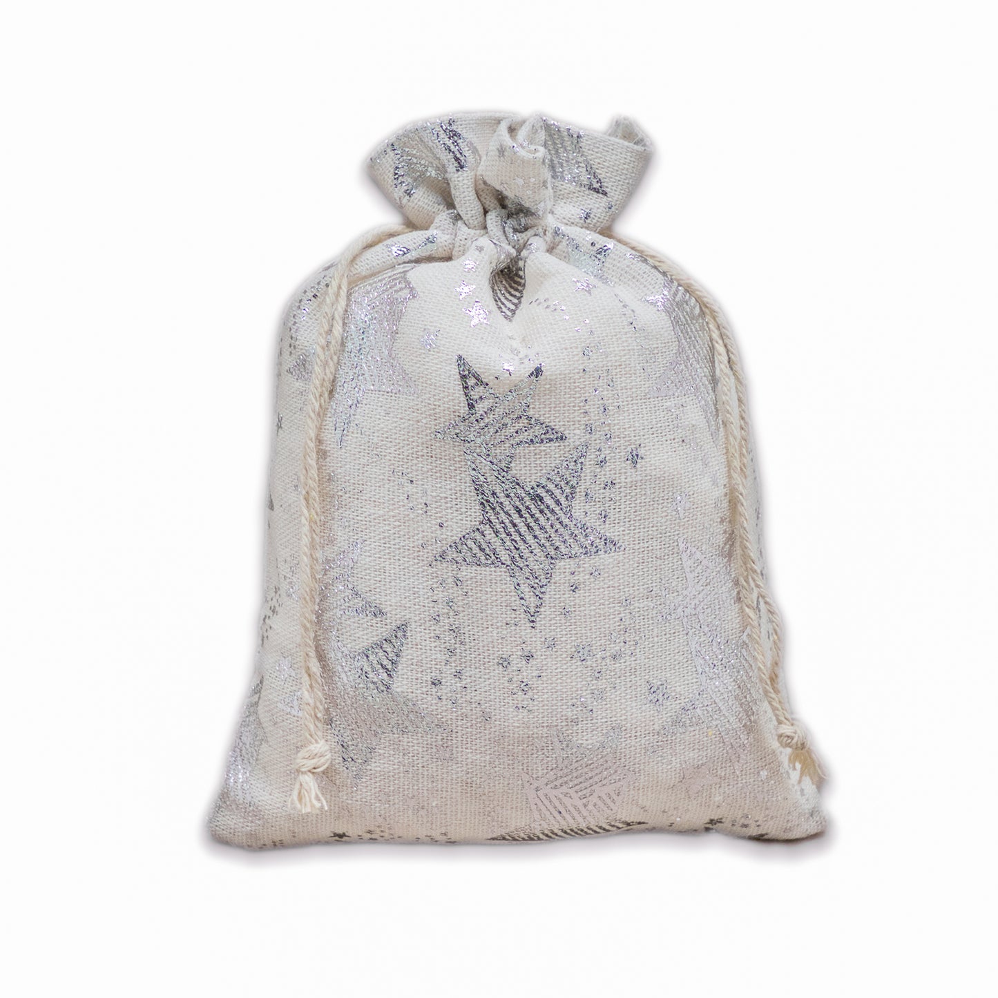 12" x 16" Cotton Muslin Silver Star Drawstring Gift Bags