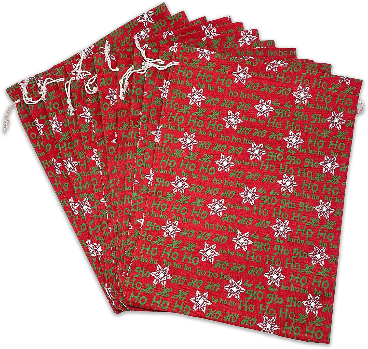 12" x 16" Jute Burlap Red Christmas Ho Ho Ho Drawstring Gift Bags