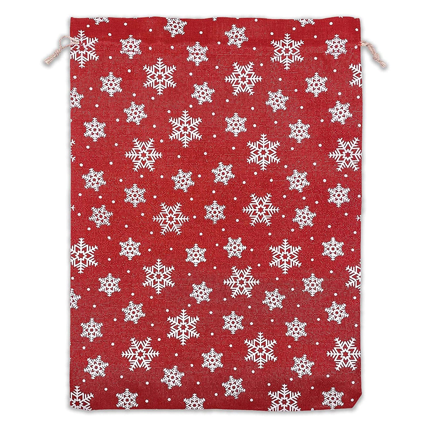 12" x 16" Jute Burlap Red Christmas White Snowflake Drawstring Gift Bags