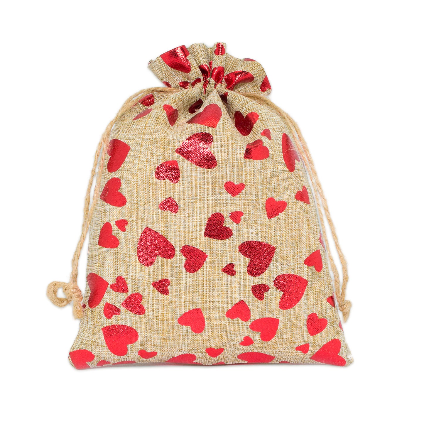 12" x 16" Jute Burlap Red Heart Drawstring Gift Bags