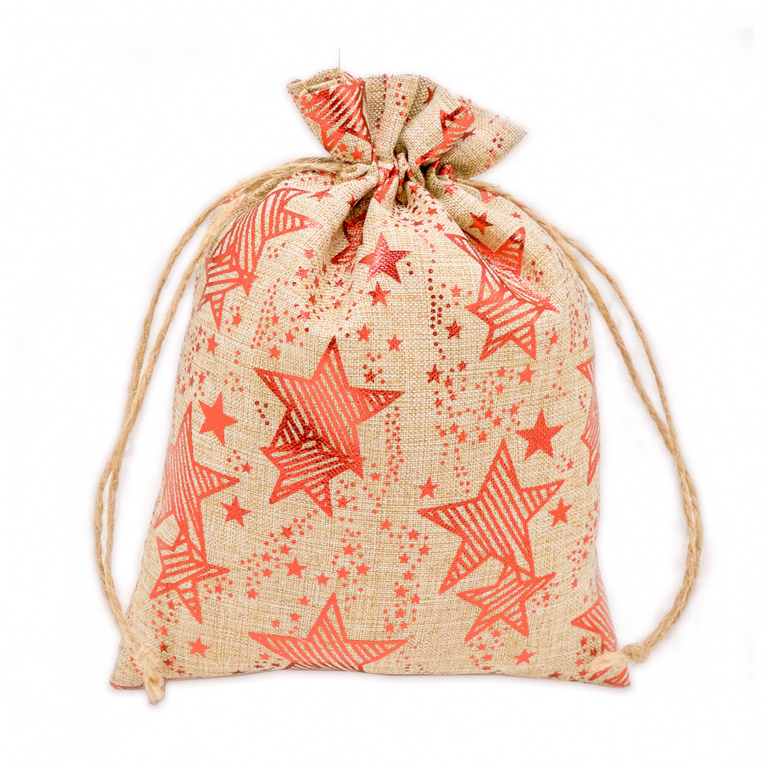 12" x 16" Jute Burlap Red Star Drawstring Gift Bags