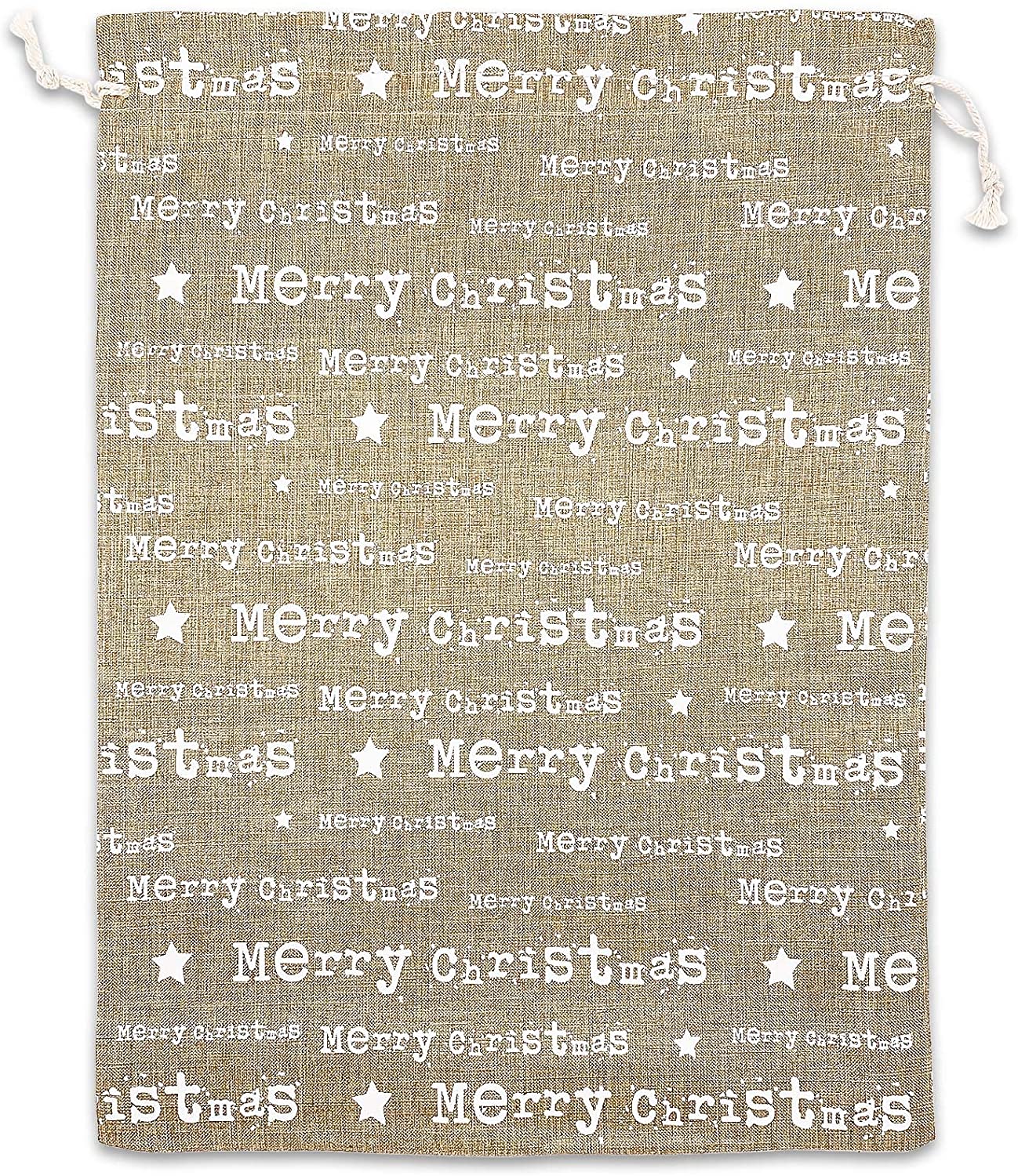 12" x 16" Jute Burlap White Merry Christmas Drawstring Gift Bags