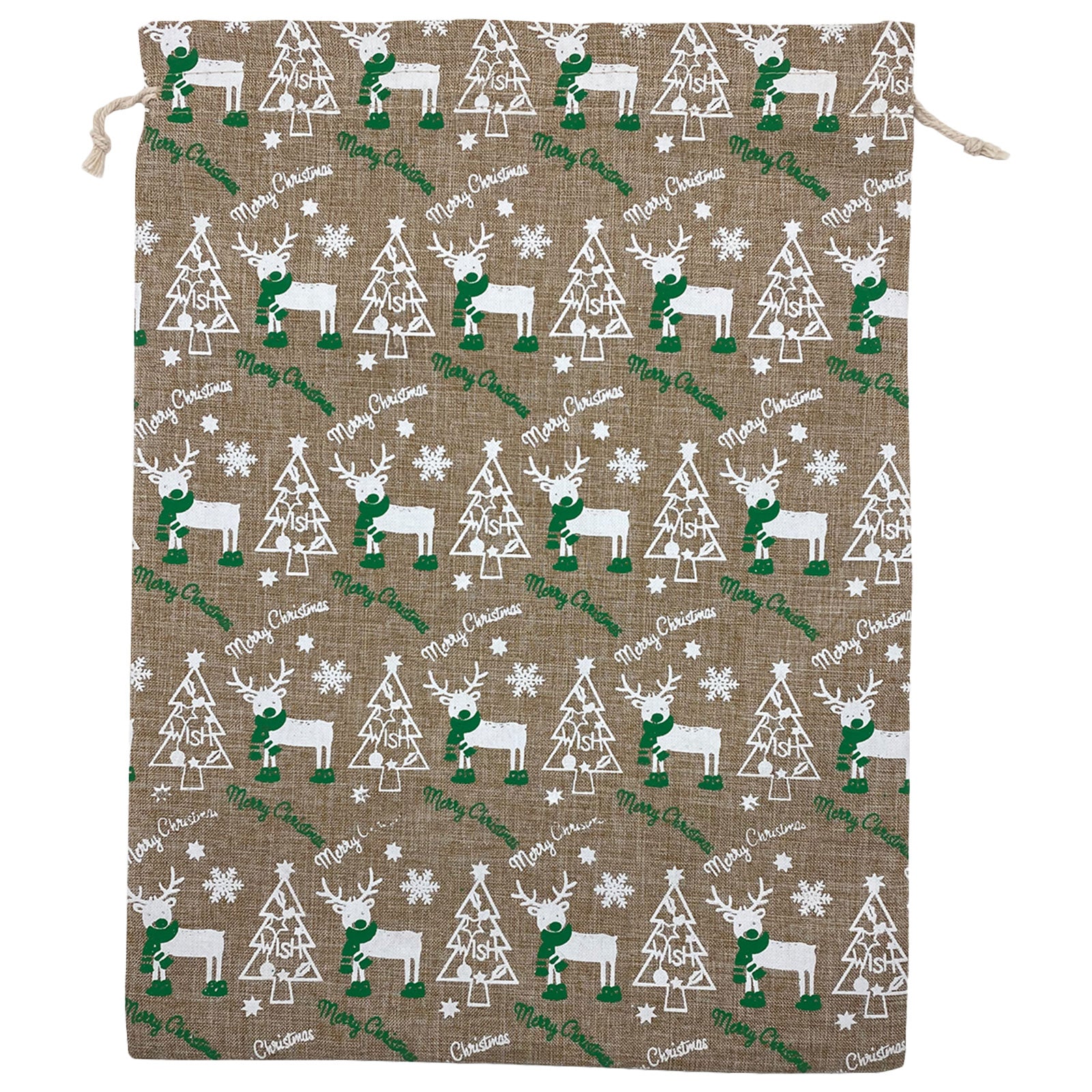 12" x 16" Jute Burlap White Reindeer Christmas Drawstring Gift Bags