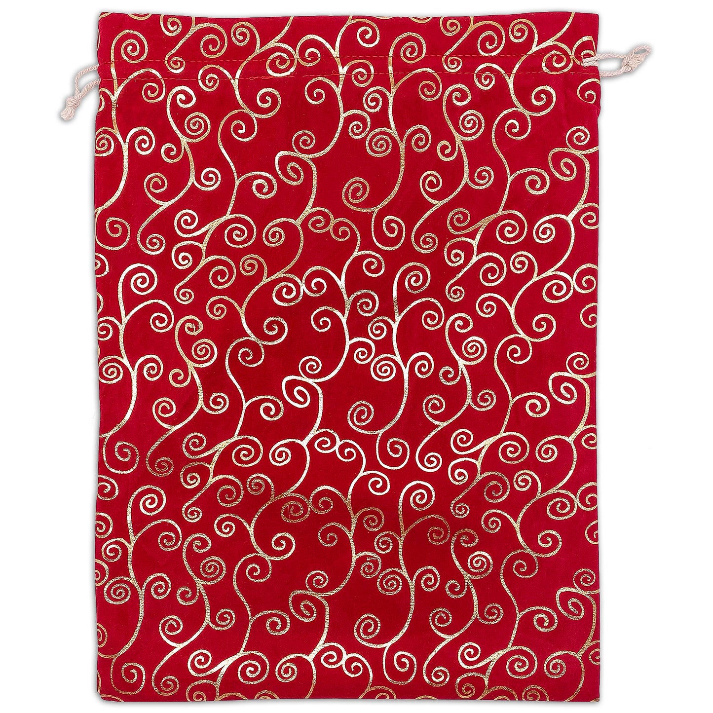 12" x 16" Red Velvet Gold Swirl Christmas Drawstring Gift Bags