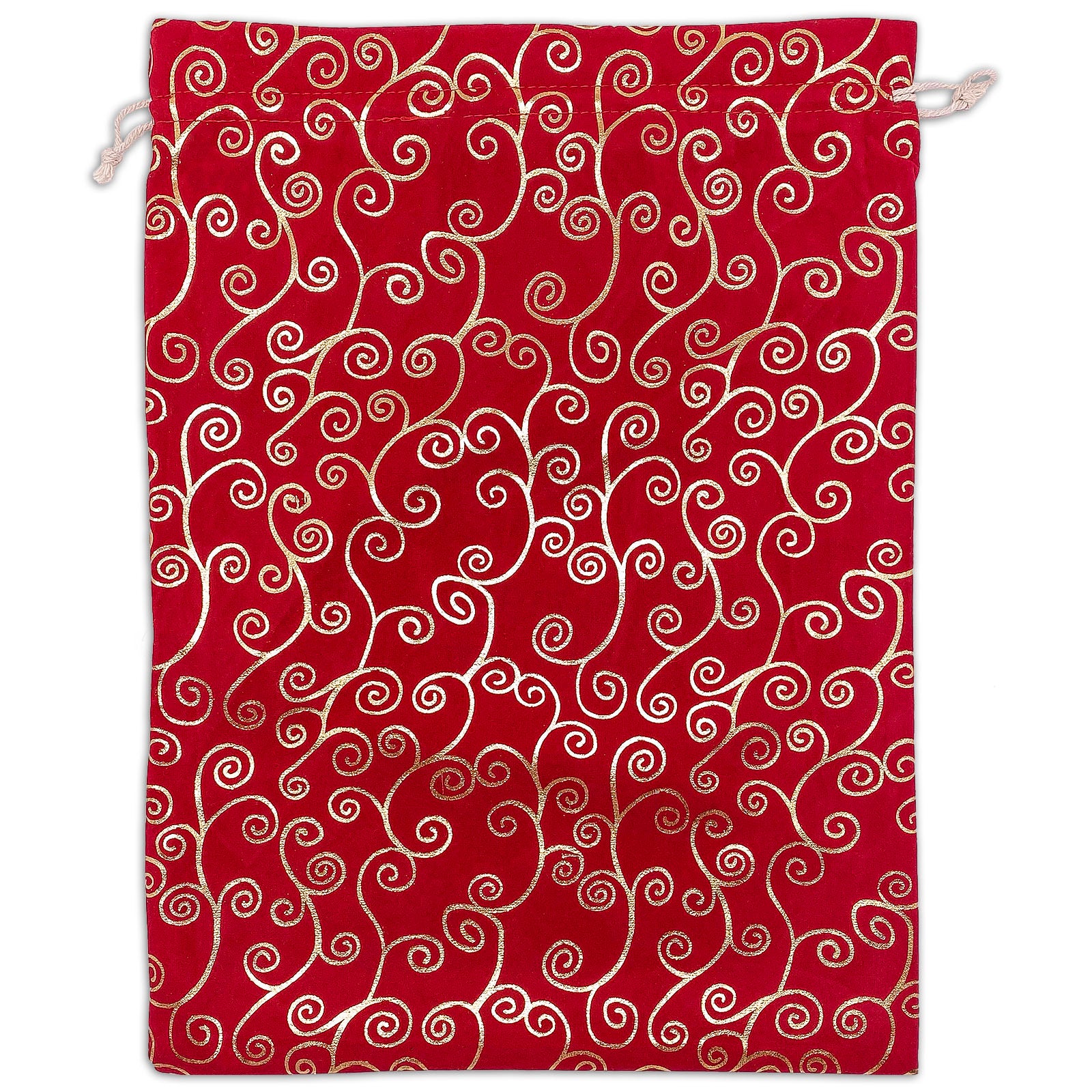 12 x 16 Red Velvet Gold Swirl Christmas Drawstring Gift Bags