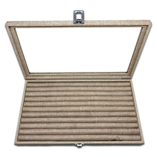 14 3/4"x 8 1/4" Burlap Ring Display Case w/ Glass Top