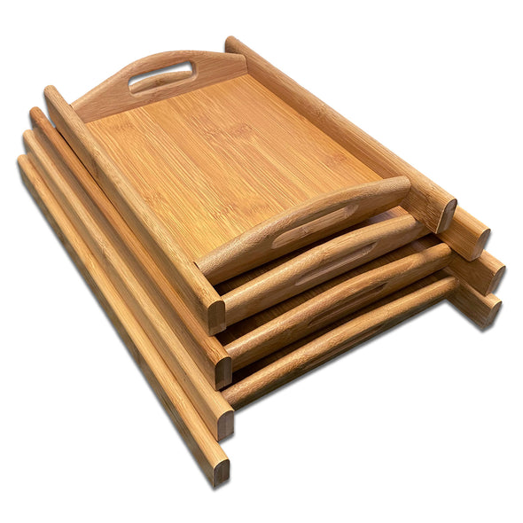 14" x 10" Bam & Boo Natural Bamboo Serving Tray with Handles