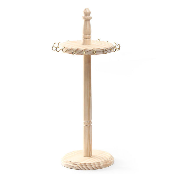 17" Wood Round Necklace Display Stand with 18 Hooks