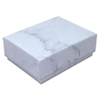2 1/8" x 1 5/8" White Marble Paper Earring Box with Black Foam Insert