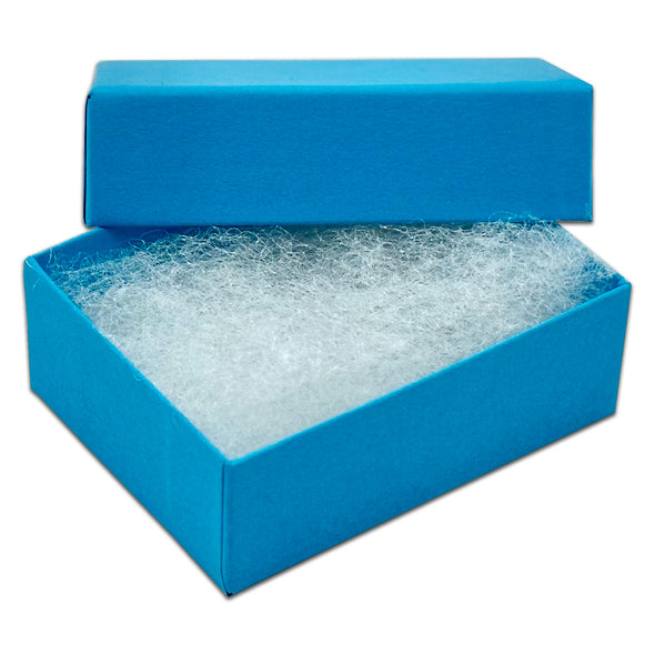 2 1/8" x 1 5/8" x 3/4" Azure Blue Cotton Filled Paper Box (25-Pack)