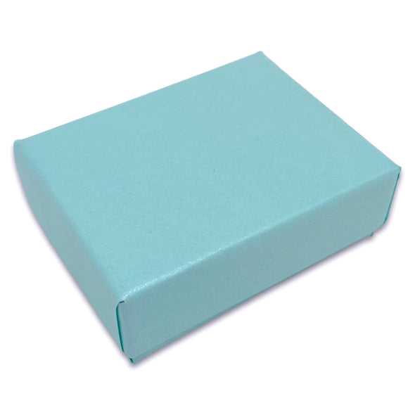 2 1/8" x 1 5/8" x 3/4" Light Pearl Teal Cotton Filled Paper Box