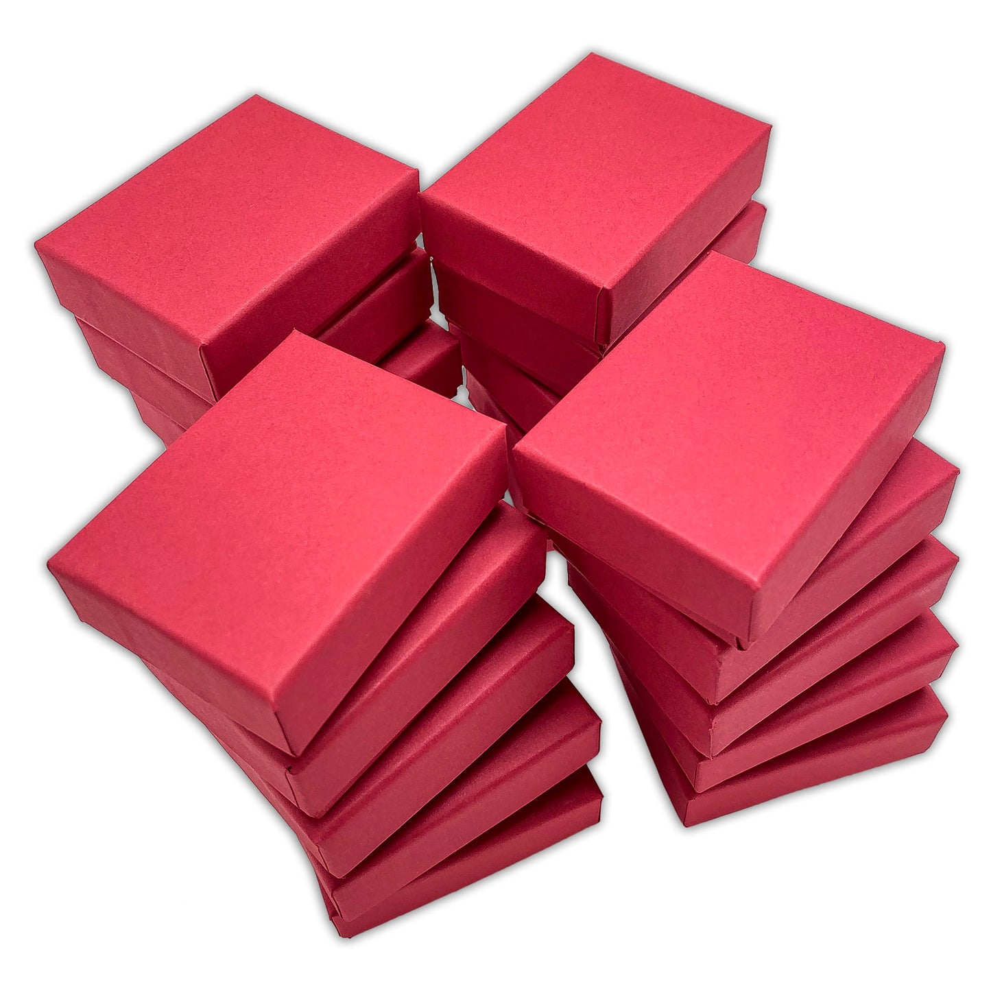 2 1/8" x 1 5/8" x 3/4" Matte Red Cotton Filled Paper Box