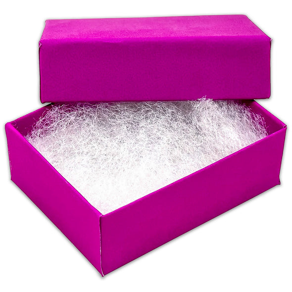 2 1/8" x 1 5/8" x 3/4" Neon Purple Cotton Filled Paper Box (25-Pack)