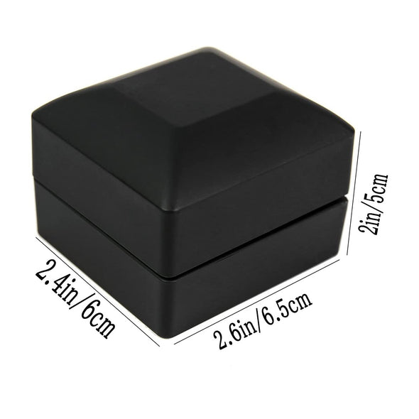 2 1/2" x 2 1/4" Matte Black Plastic Ring Jewelry Box with LED Light