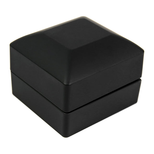 2 1/2" x 2 1/4" Matte Black Plastic Ring Jewelry Box with LED Light