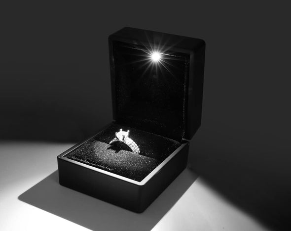 2 1/2" x 2 1/4" Matte Black Plastic Ring Jewelry Box with LED Light