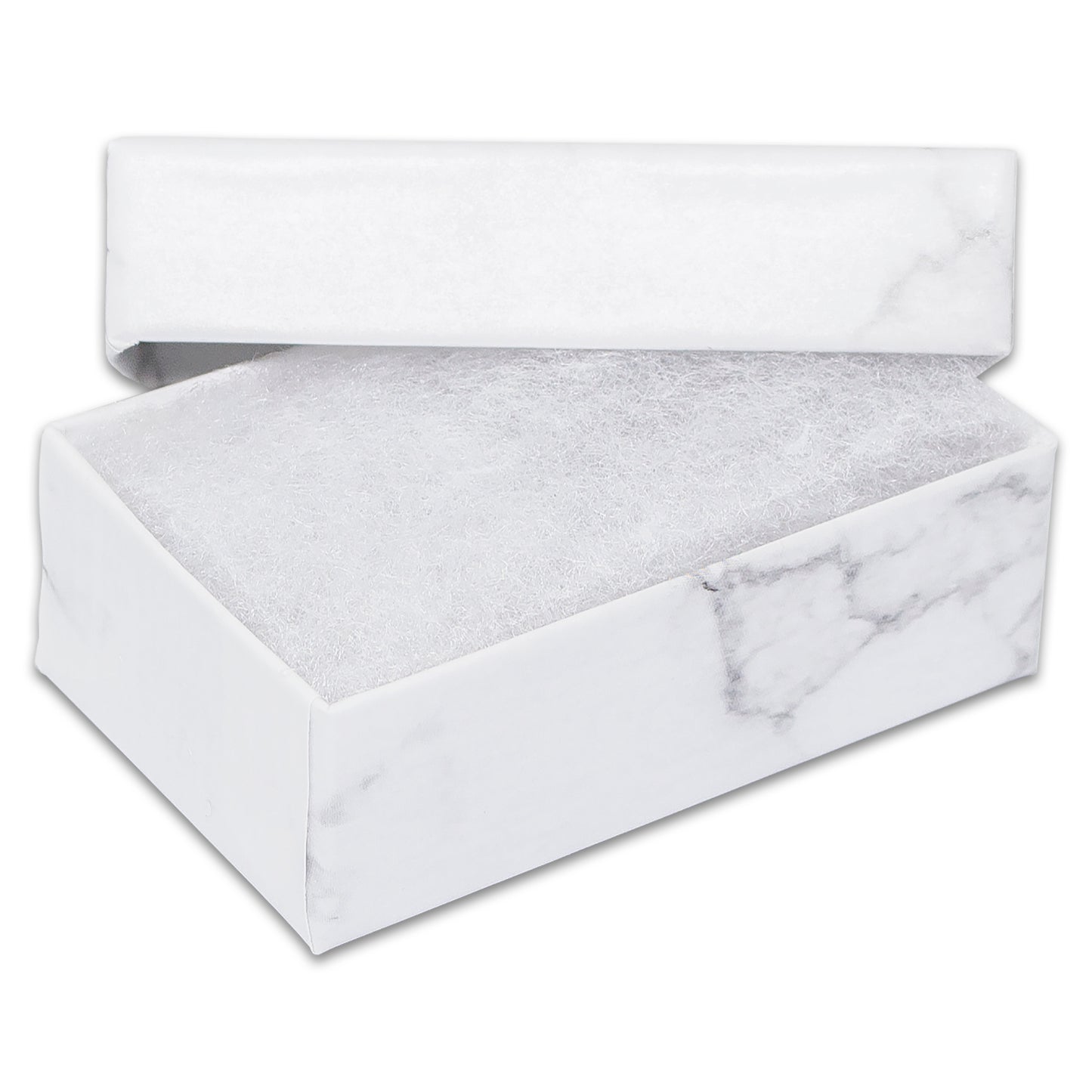 2 5/8" x 1 5/8" x 1" Marble White Cotton Filled Paper Box
