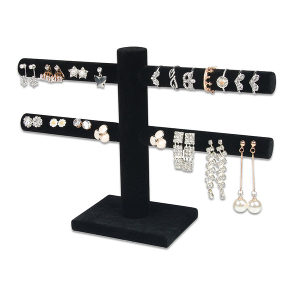 2 Tier Black Velvet Earring and Ring Jewelry Display