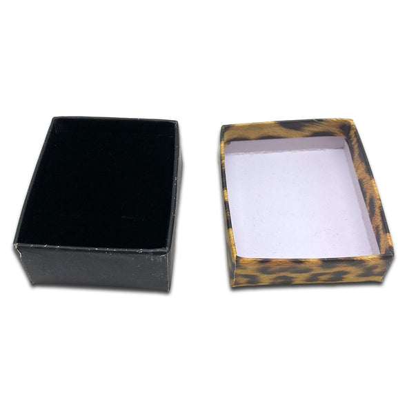 2" x 1 3/4" x 7/8" Leopard Print Paper Earring Box with Black Velvet Insert