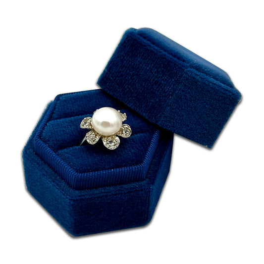 2" x 1.75" Navy Velvet Hexagon Double Ring Box