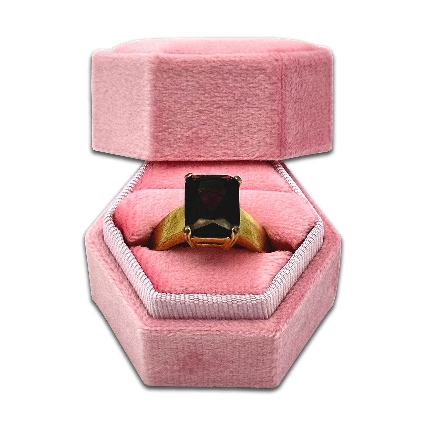 2" x 1.75" Pink Velvet Hexagon Double Ring Box