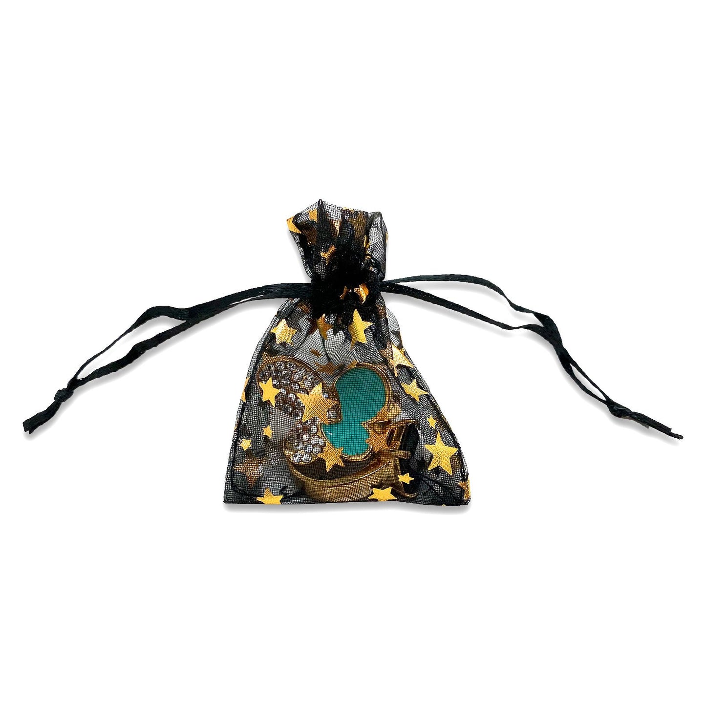Black with Gold Star Organza Drawstring Pouch Gift Bags